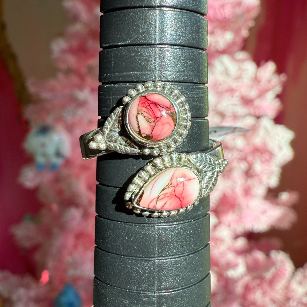 Pink Dahlia 925 Sterling Silver Adjustable Ring sz8